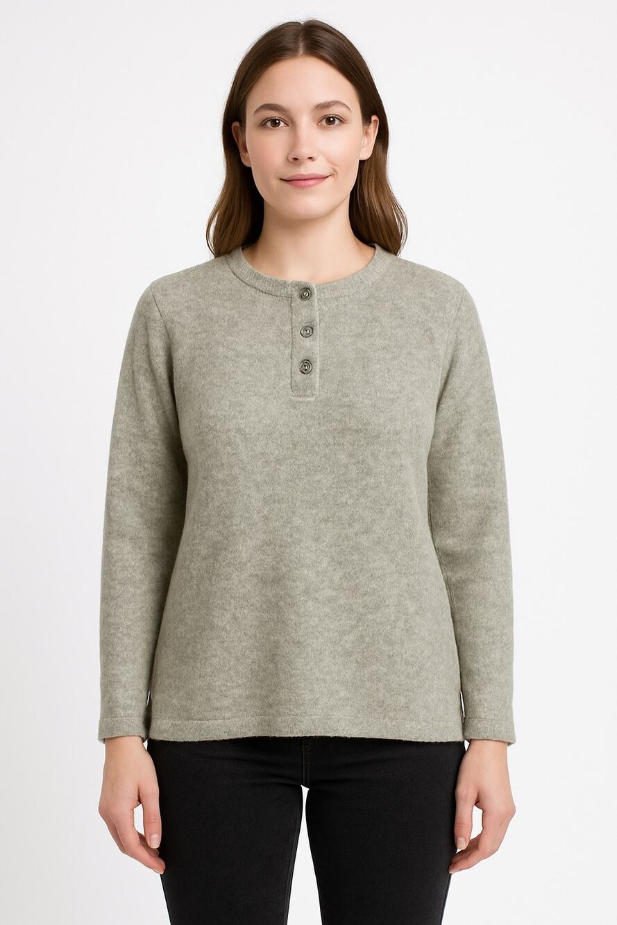 1980s Woolrich Rugged Outdoorwear Gray Heather Wool Henley Sweater
 size medium